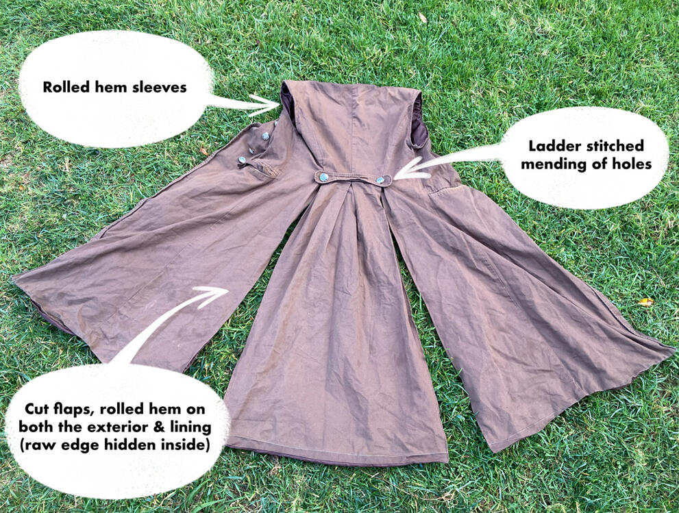 Rolled hem sleeves &amp; ladder stitched mending