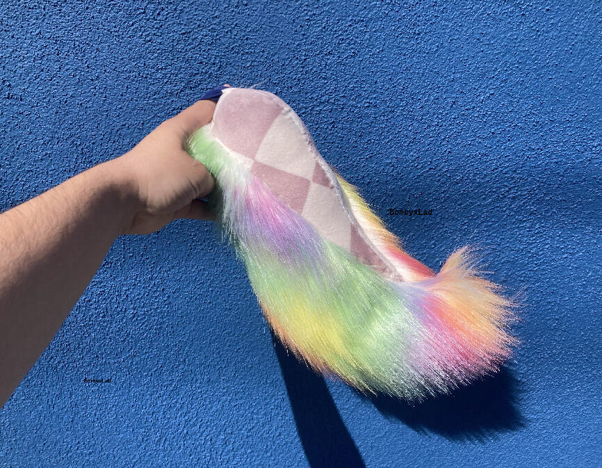 rainbow tail with purple checkered minky on top